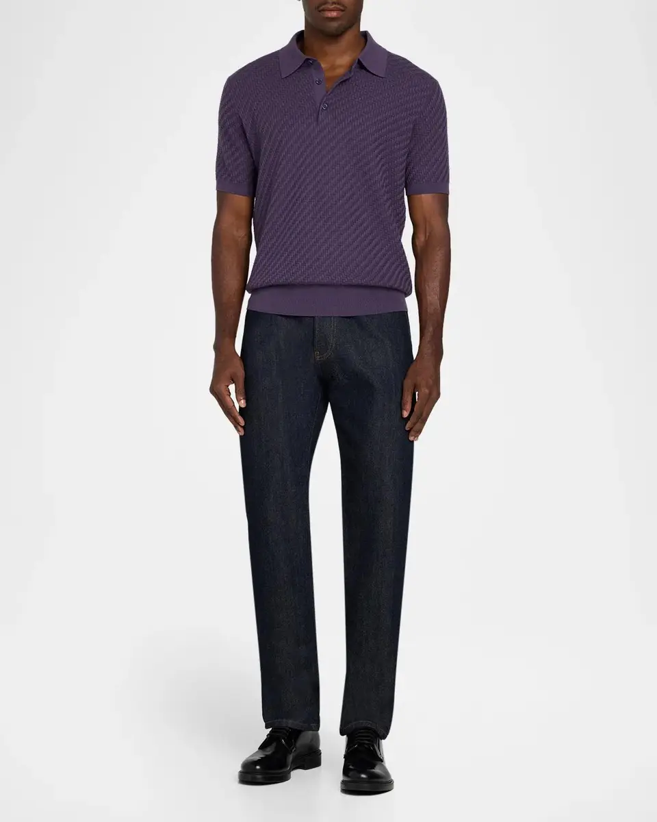 Brioni Men's Basketweave Stitch Polo Sweater | Thumbnail 2 Brioni Men's Basketweave Stitch Polo Sweater | Thumbnail 2