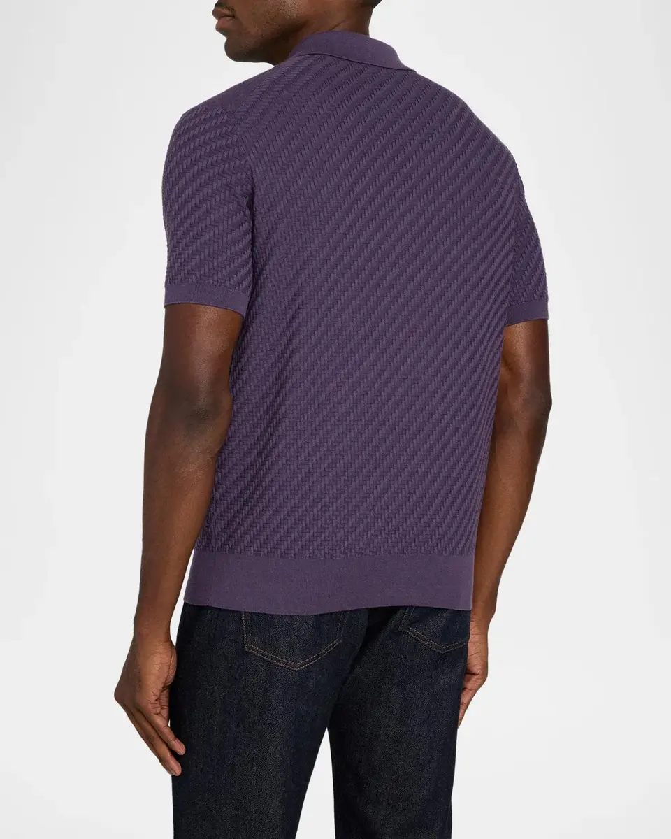 Brioni Men's Basketweave Stitch Polo Sweater | Thumbnail 3 Brioni Men's Basketweave Stitch Polo Sweater | Thumbnail 3