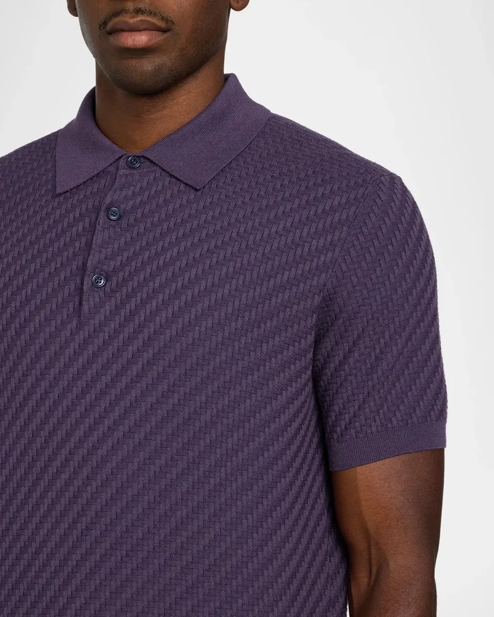 Brioni Men's Basketweave Stitch Polo Sweater | Thumbnail 6 Brioni Men's Basketweave Stitch Polo Sweater | Thumbnail 6