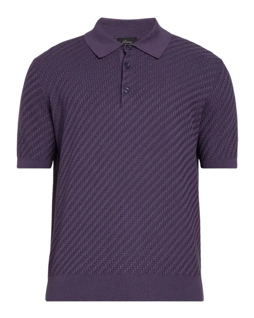 Brioni Men's Basketweave Stitch Polo Sweater