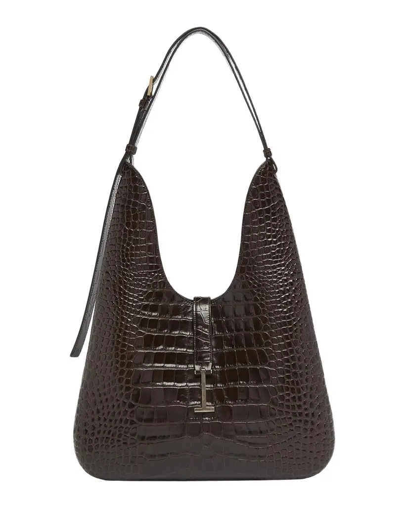 Kara Croc-Embossed Leather Hobo Bag