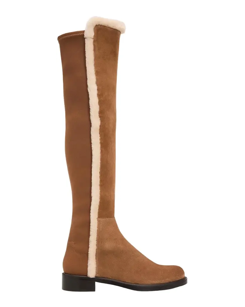 Stuart Weitzman 5050 Cozy Gisele Shearling-Trim Suede Tall Boots
