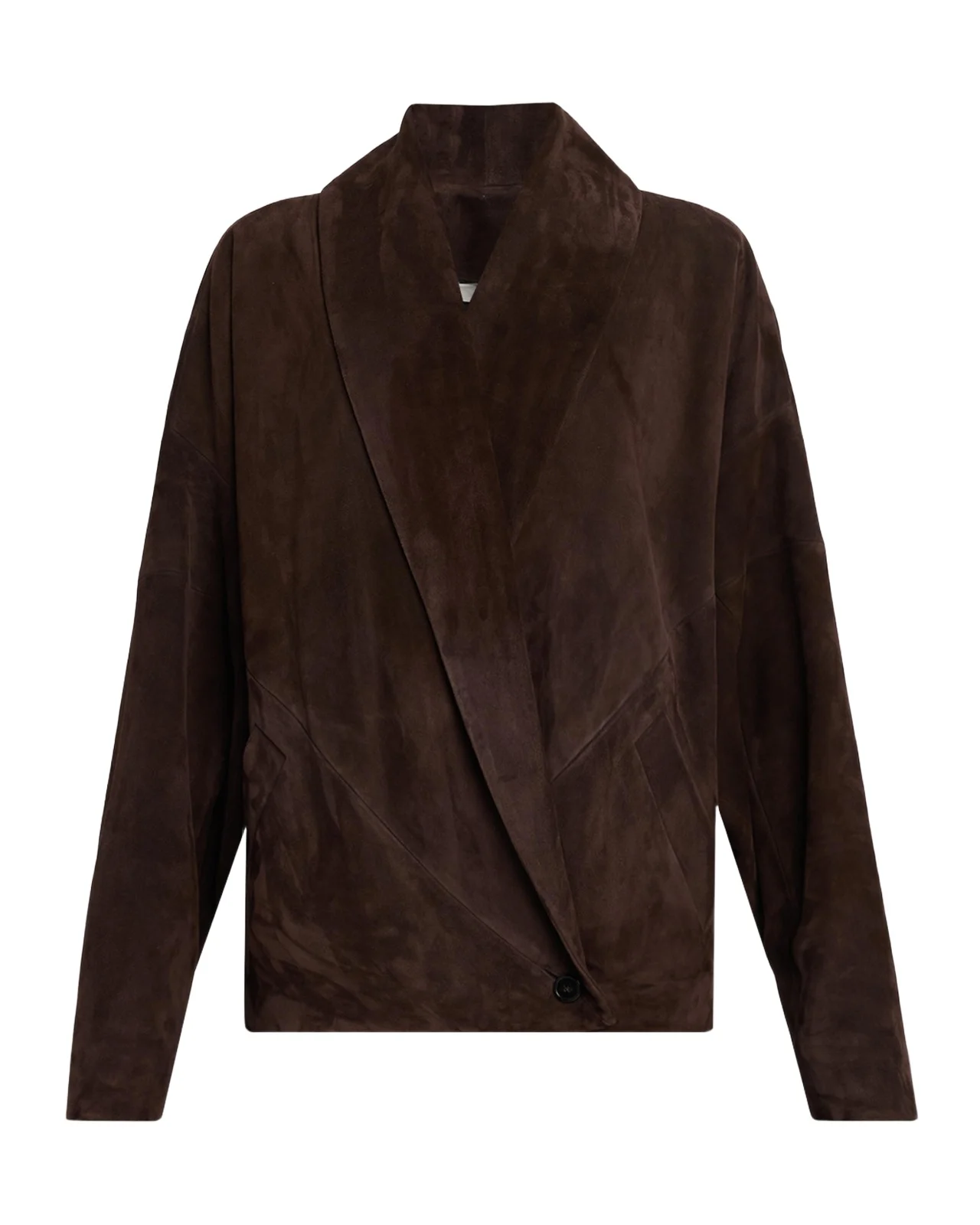 Shawl-Lapel Suede Wrap Jacket