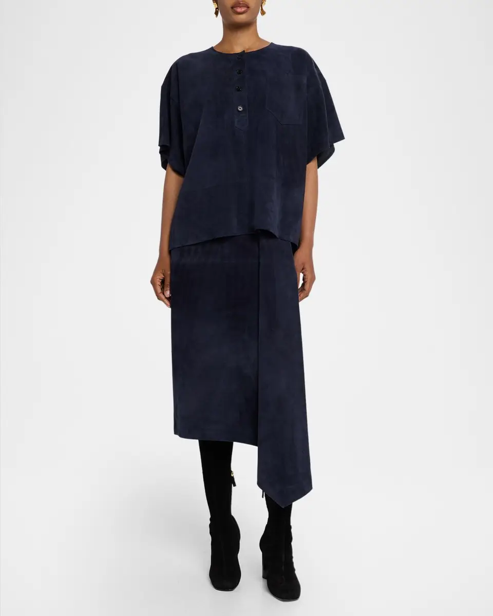 Co Short-Sleeve Suede Henley Box Shirt | Thumbnail 2 Co Short-Sleeve Suede Henley Box Shirt | Thumbnail 2