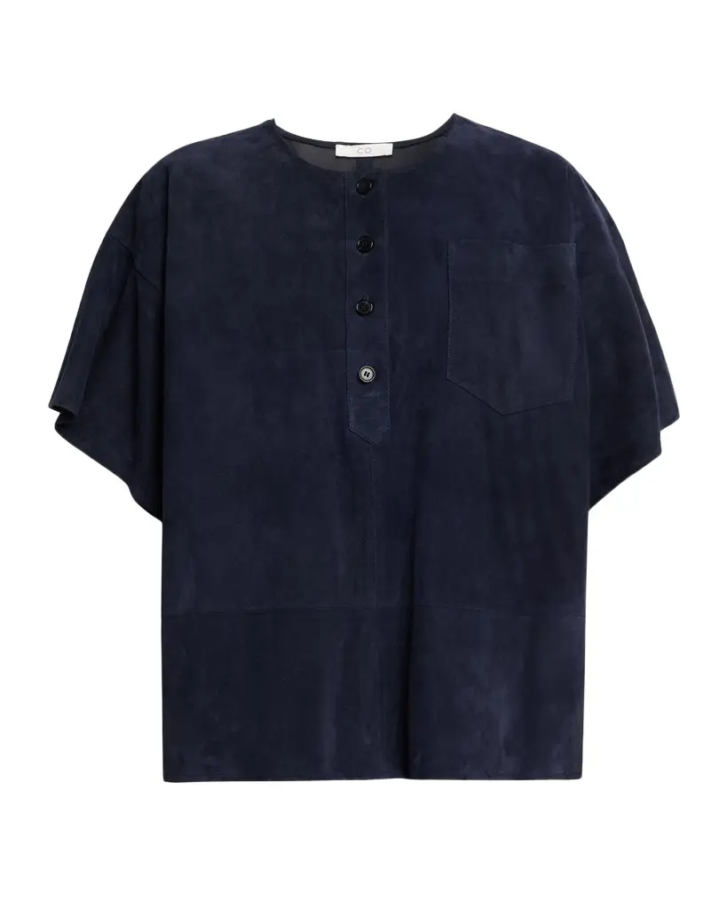 Short-Sleeve Suede Henley Box Shirt