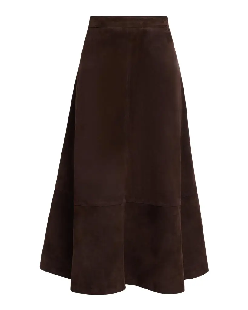 Circle-Cut Suede Midi Skirt
