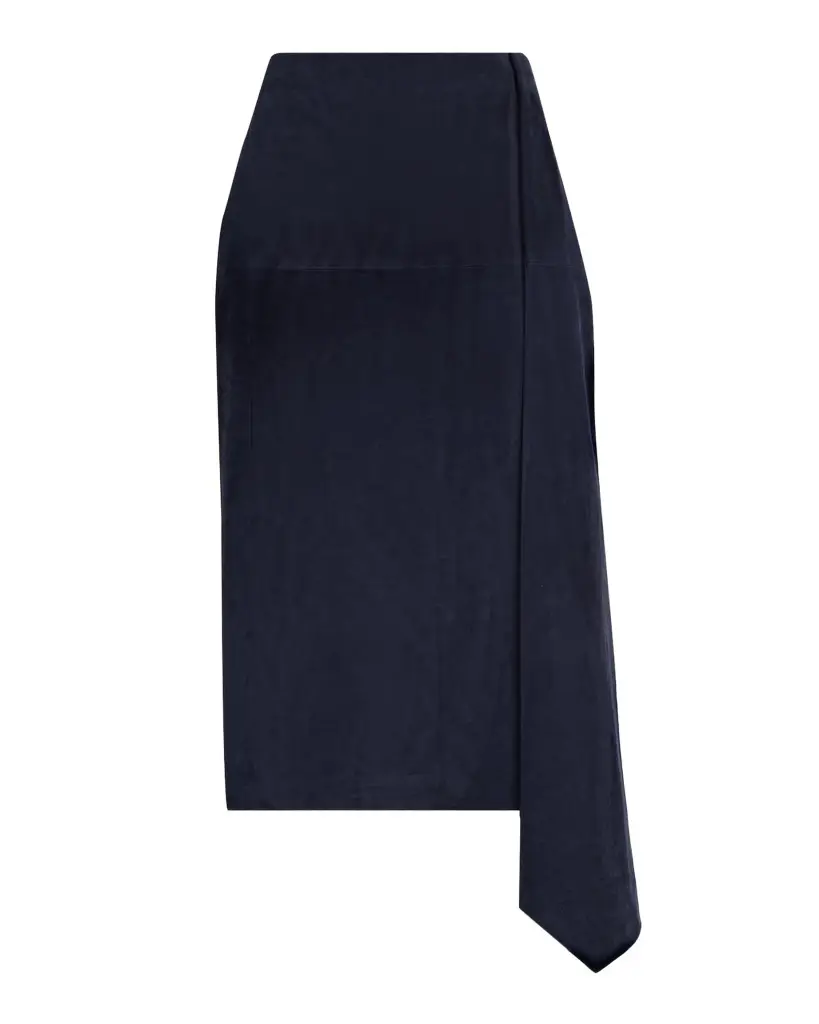 Scarf Pleat Suede Midi Skirt