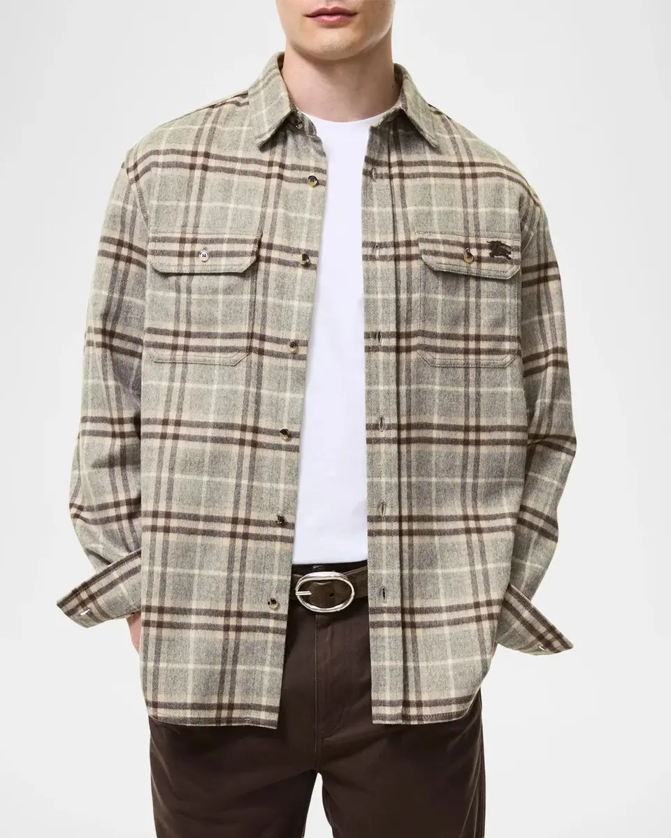 Burberry Men's Cadoc Wool Check Overshirt | Thumbnail 2