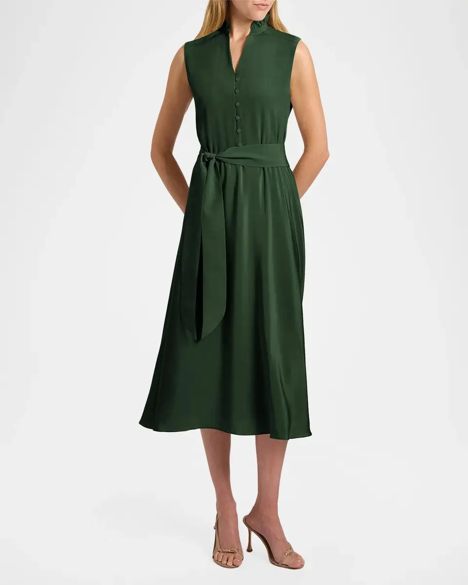 Santorelli Nirva Sleeveless Ruffle-Trim Silk Midi Dress | Thumbnail 2 Santorelli Nirva Sleeveless Ruffle-Trim Silk Midi Dress | Thumbnail 2