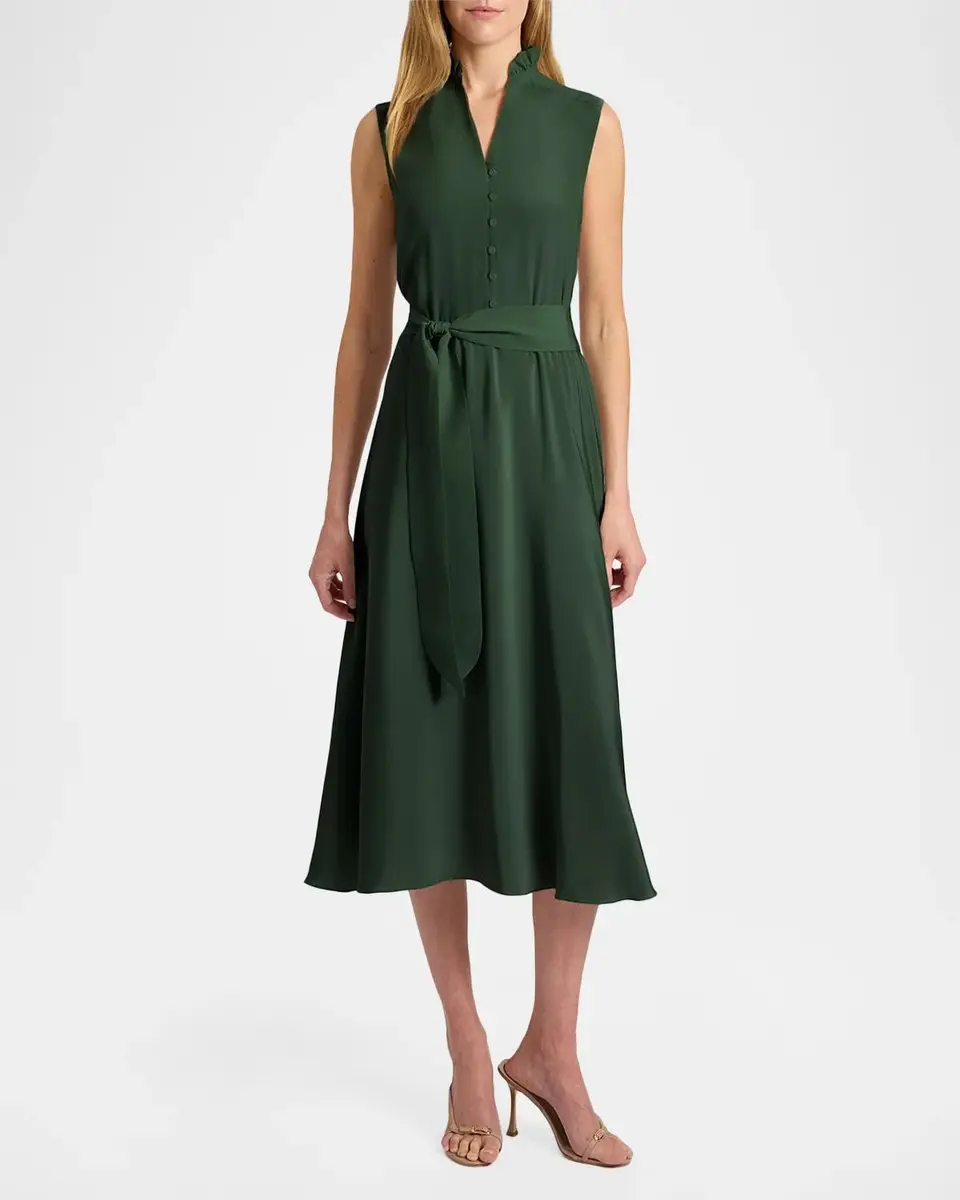 Santorelli Nirva Sleeveless Ruffle-Trim Silk Midi Dress | Thumbnail 4 Santorelli Nirva Sleeveless Ruffle-Trim Silk Midi Dress | Thumbnail 4