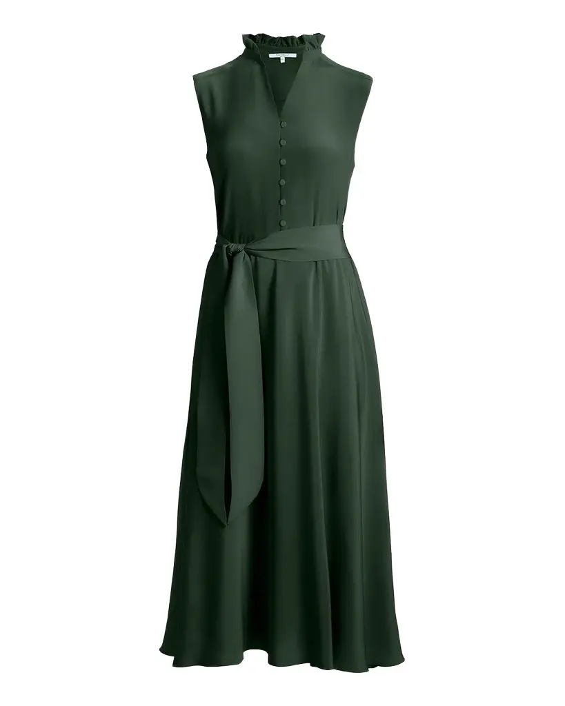Nirva Sleeveless Ruffle-Trim Silk Midi Dress