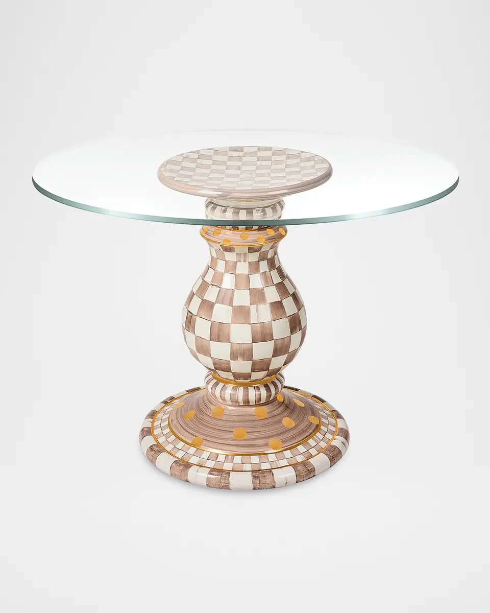 MacKenzie-Childs Mocha Check Ceramic Pedestal Table Base | Thumbnail 2 MacKenzie-Childs Mocha Check Ceramic Pedestal Table Base | Thumbnail 2