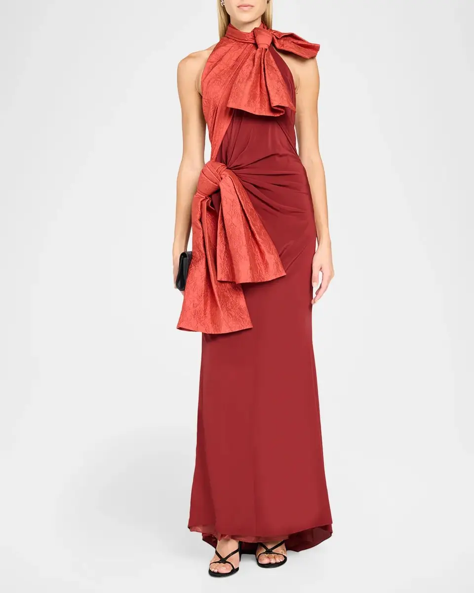 Christopher John Rogers Silk Crepe De Chine Double-Bow Taffeta Halter Gown | Thumbnail 2 Christopher John Rogers Silk Crepe De Chine Double-Bow Taffeta Halter Gown | Thumbnail 2