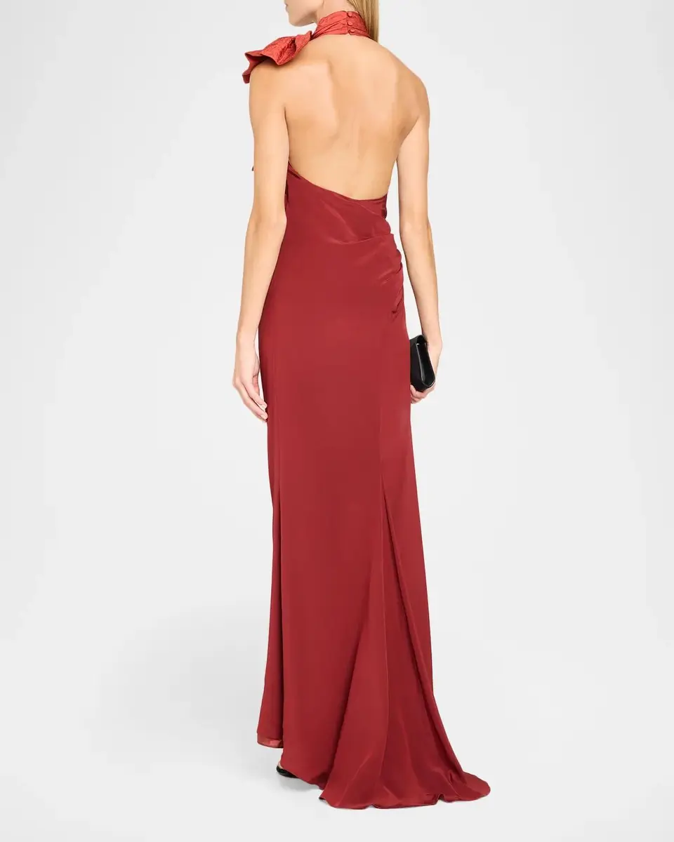 Christopher John Rogers Silk Crepe De Chine Double-Bow Taffeta Halter Gown | Thumbnail 3 Christopher John Rogers Silk Crepe De Chine Double-Bow Taffeta Halter Gown | Thumbnail 3