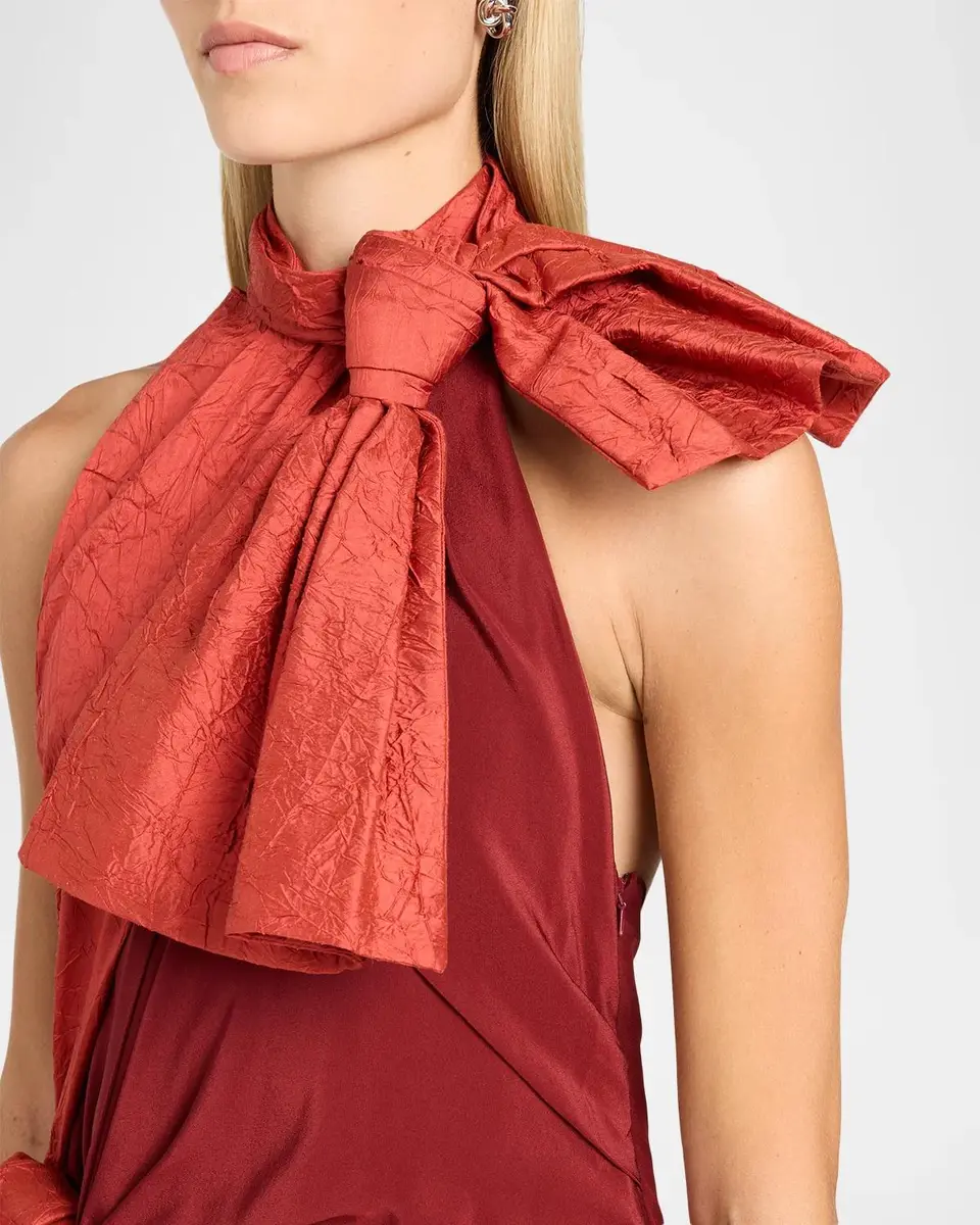 Christopher John Rogers Silk Crepe De Chine Double-Bow Taffeta Halter Gown | Thumbnail 5 Christopher John Rogers Silk Crepe De Chine Double-Bow Taffeta Halter Gown | Thumbnail 5