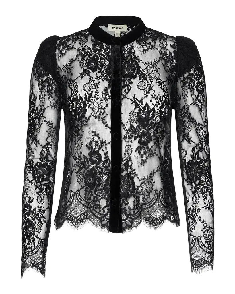 L'Agence Dorothea Velvet Lace Blouse