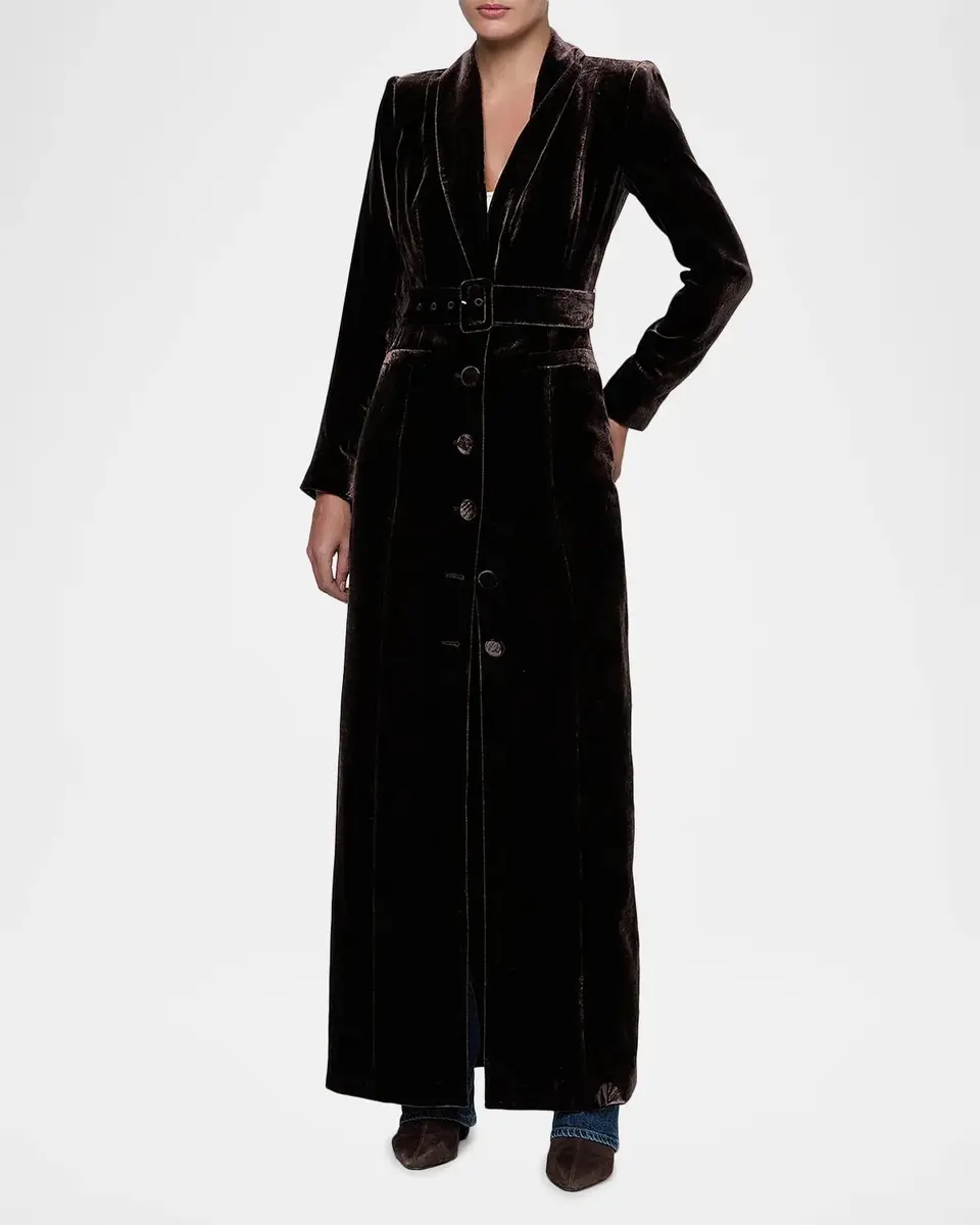 L'Agence Raini Velvet Shawl-Collar Maxi Coat | Thumbnail 2