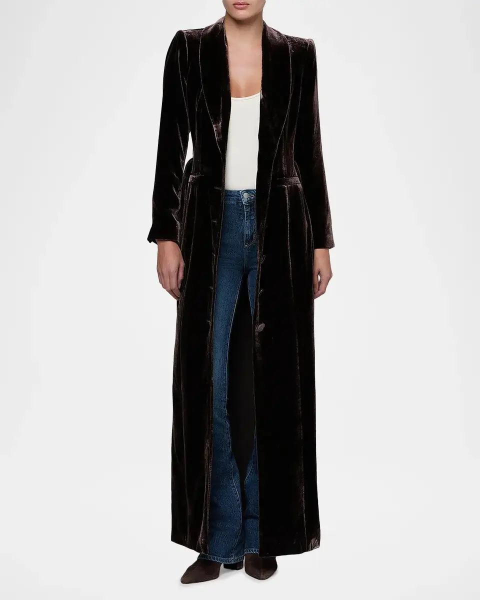 L'Agence Raini Velvet Shawl-Collar Maxi Coat | Thumbnail 4