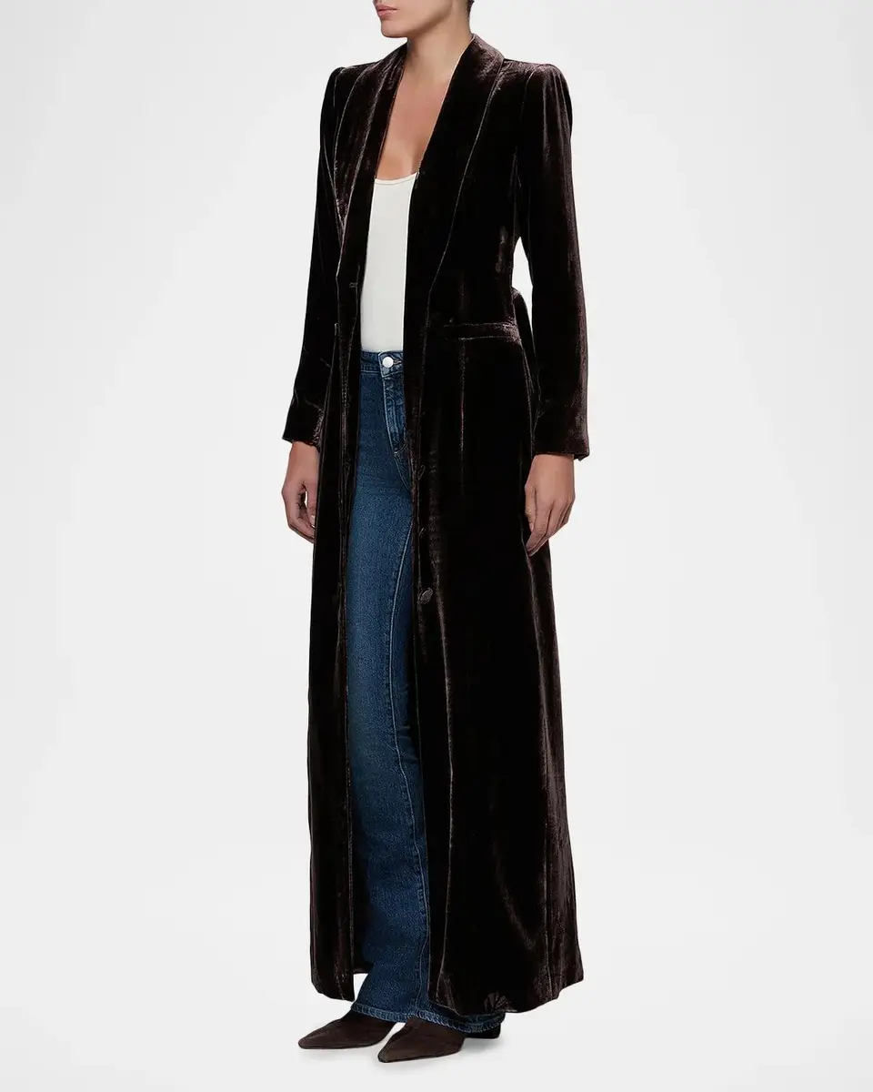 L'Agence Raini Velvet Shawl-Collar Maxi Coat | Thumbnail 5