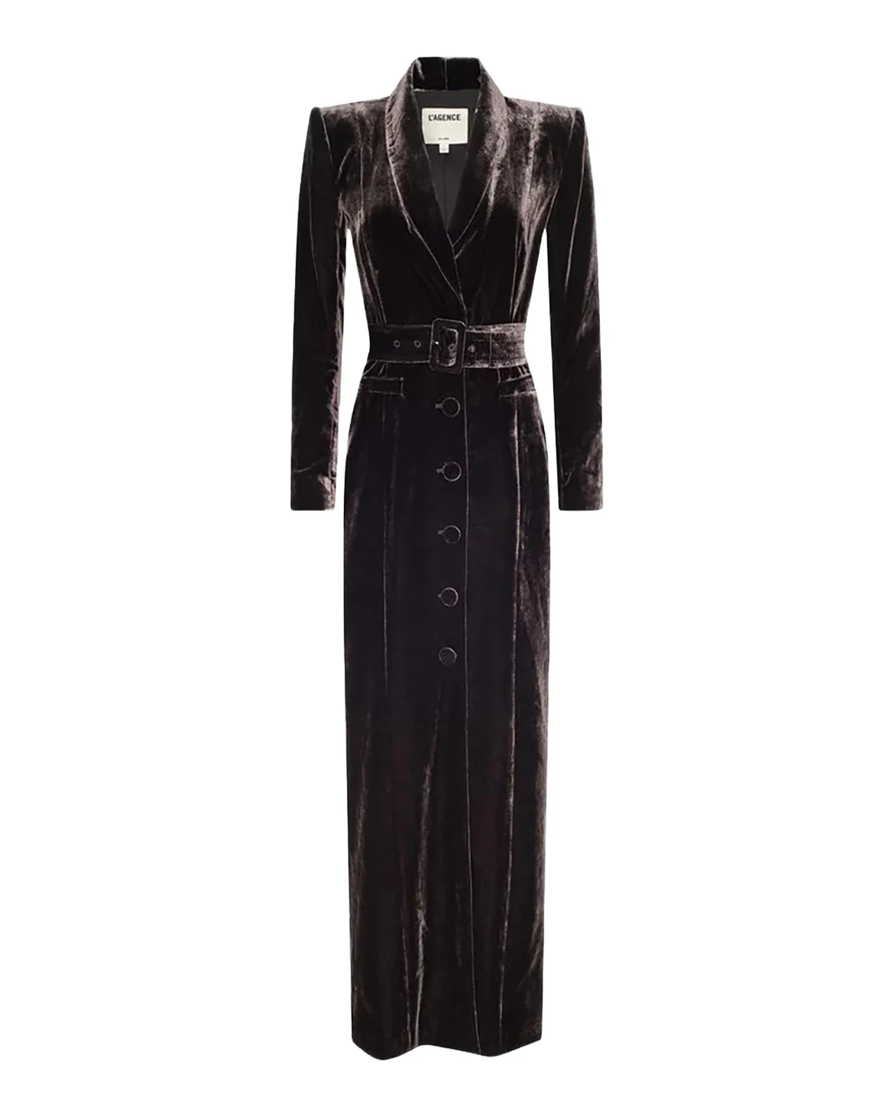 Raini Velvet Shawl-Collar Maxi Coat