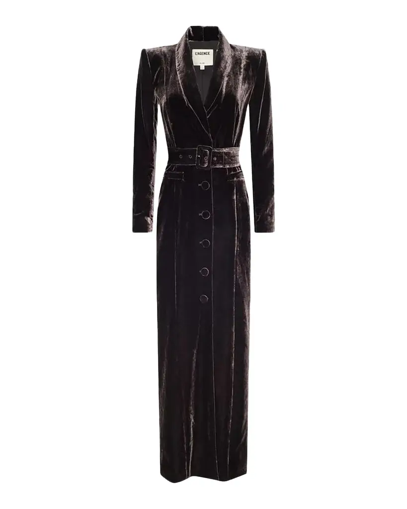 L'Agence Raini Velvet Shawl-Collar Maxi Coat