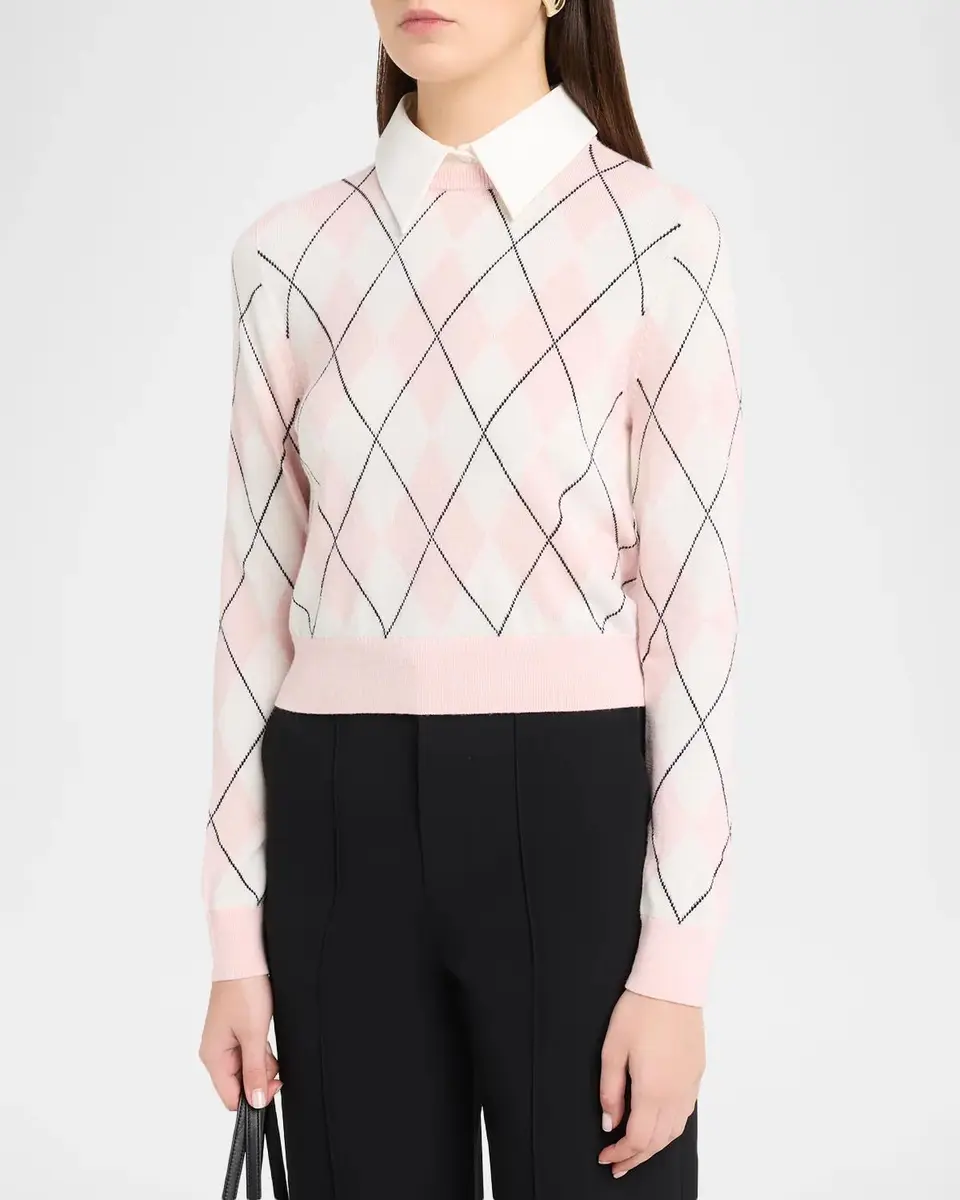 Alice + Olivia Carolann Argyle Knit Collared Sweater | Thumbnail 4