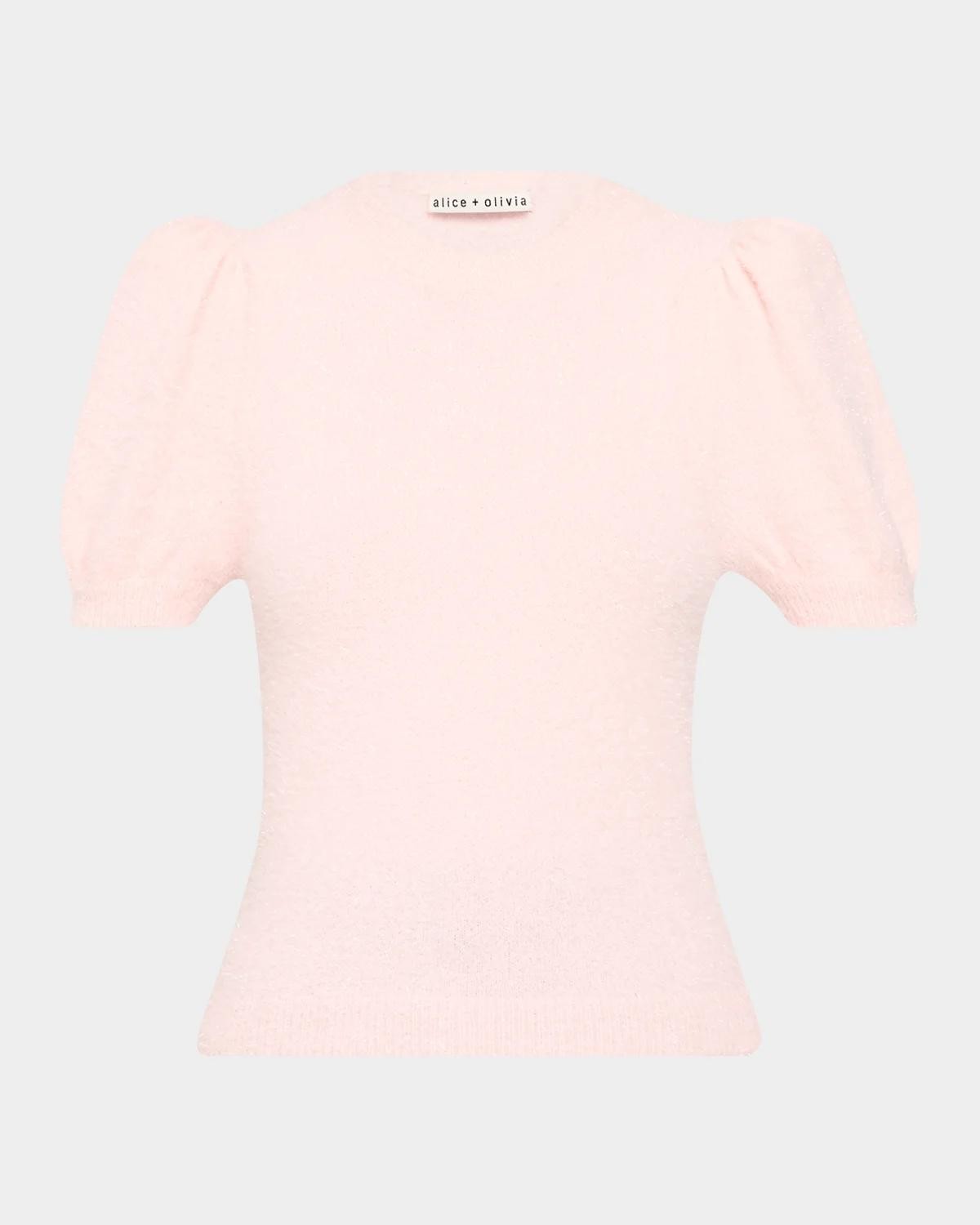 Ciara Puff-Sleeve Metallic Fuzzy Knit Sweater Ciara Puff-Sleeve Metallic Fuzzy Knit Sweater