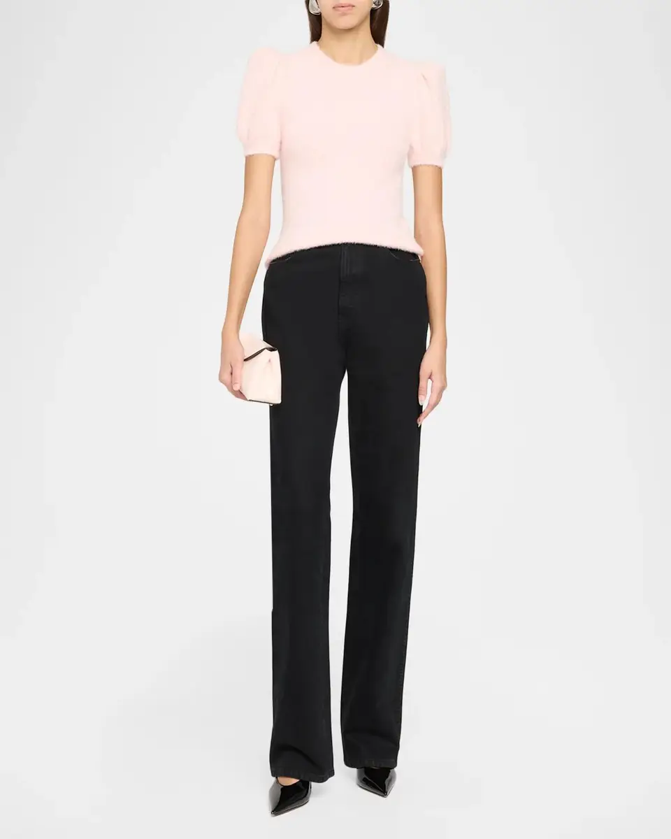 Alice + Olivia Ciara Puff-Sleeve Metallic Fuzzy Knit Sweater | Thumbnail 2