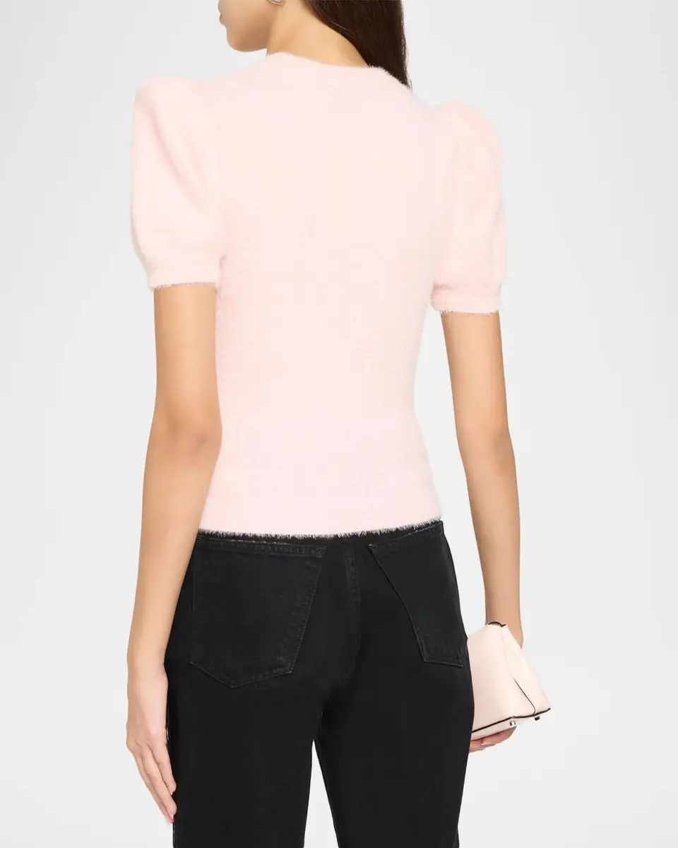 Alice + Olivia Ciara Puff-Sleeve Metallic Fuzzy Knit Sweater | Thumbnail 3