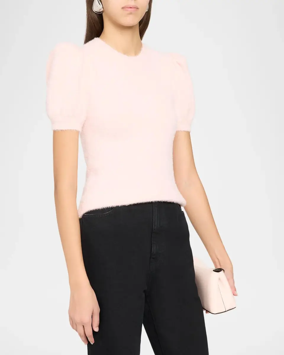 Alice + Olivia Ciara Puff-Sleeve Metallic Fuzzy Knit Sweater | Thumbnail 4