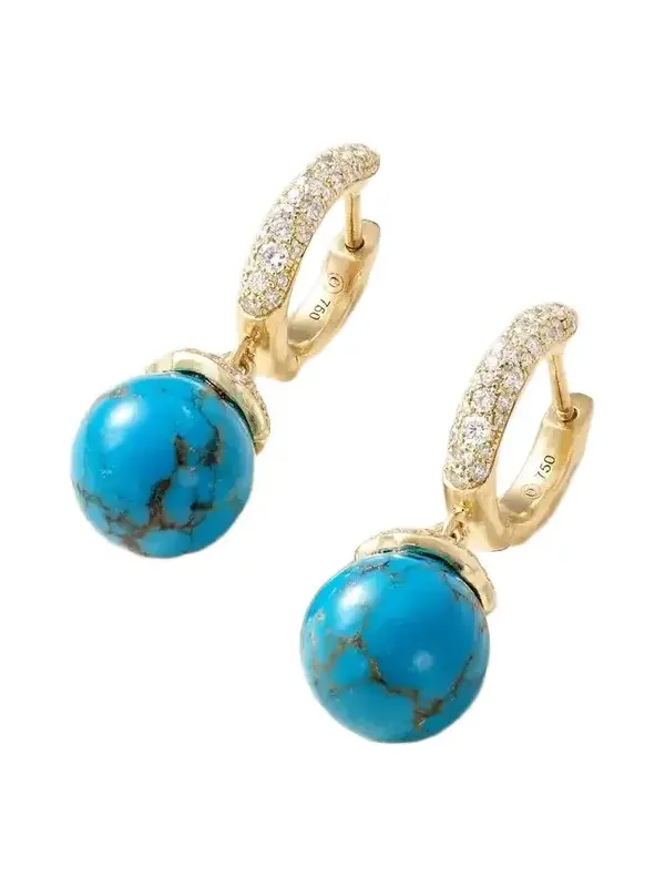 18-karat Gold, Turquoise And Diamond Earrings - Blue 18-karat Gold, Turquoise And Diamond Earrings - Blue