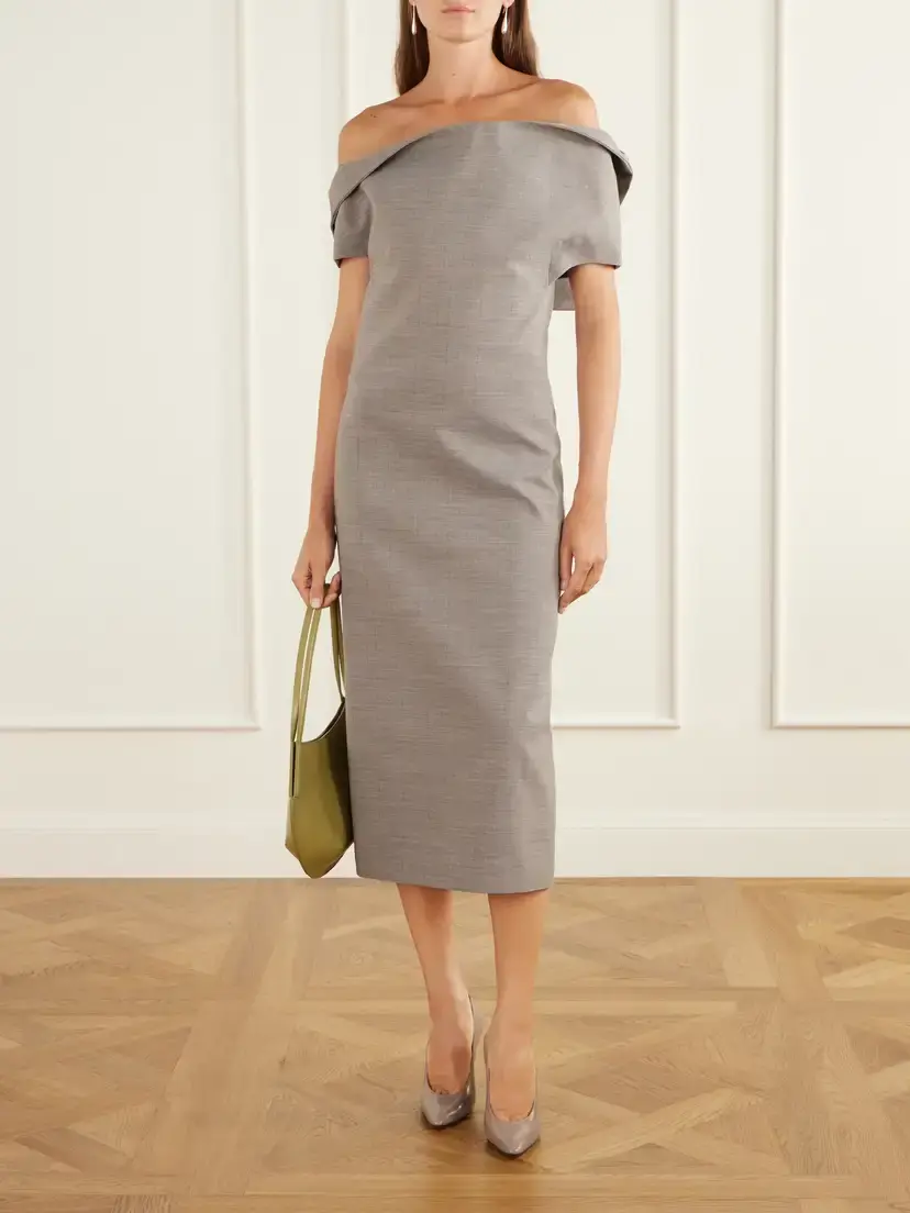 Jil Sander Off-the-shoulder Bustier Wool Midi Dress | Thumbnail 2 Jil Sander Off-the-shoulder Bustier Wool Midi Dress | Thumbnail 2