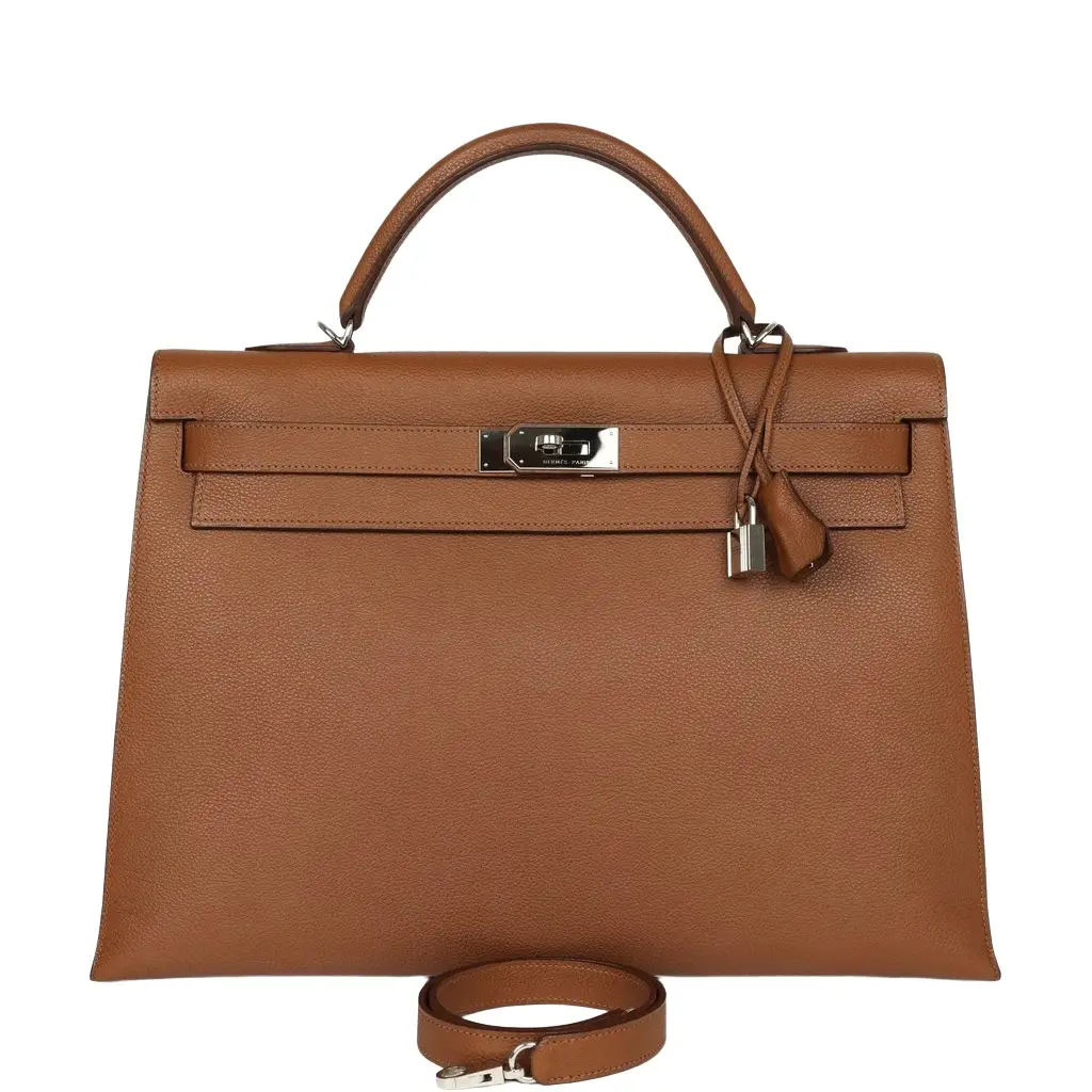 HERMÈS Pre-owned Hermes Kelly Sellier 42 Maxi Alezan Buffalo Palladium Hardware