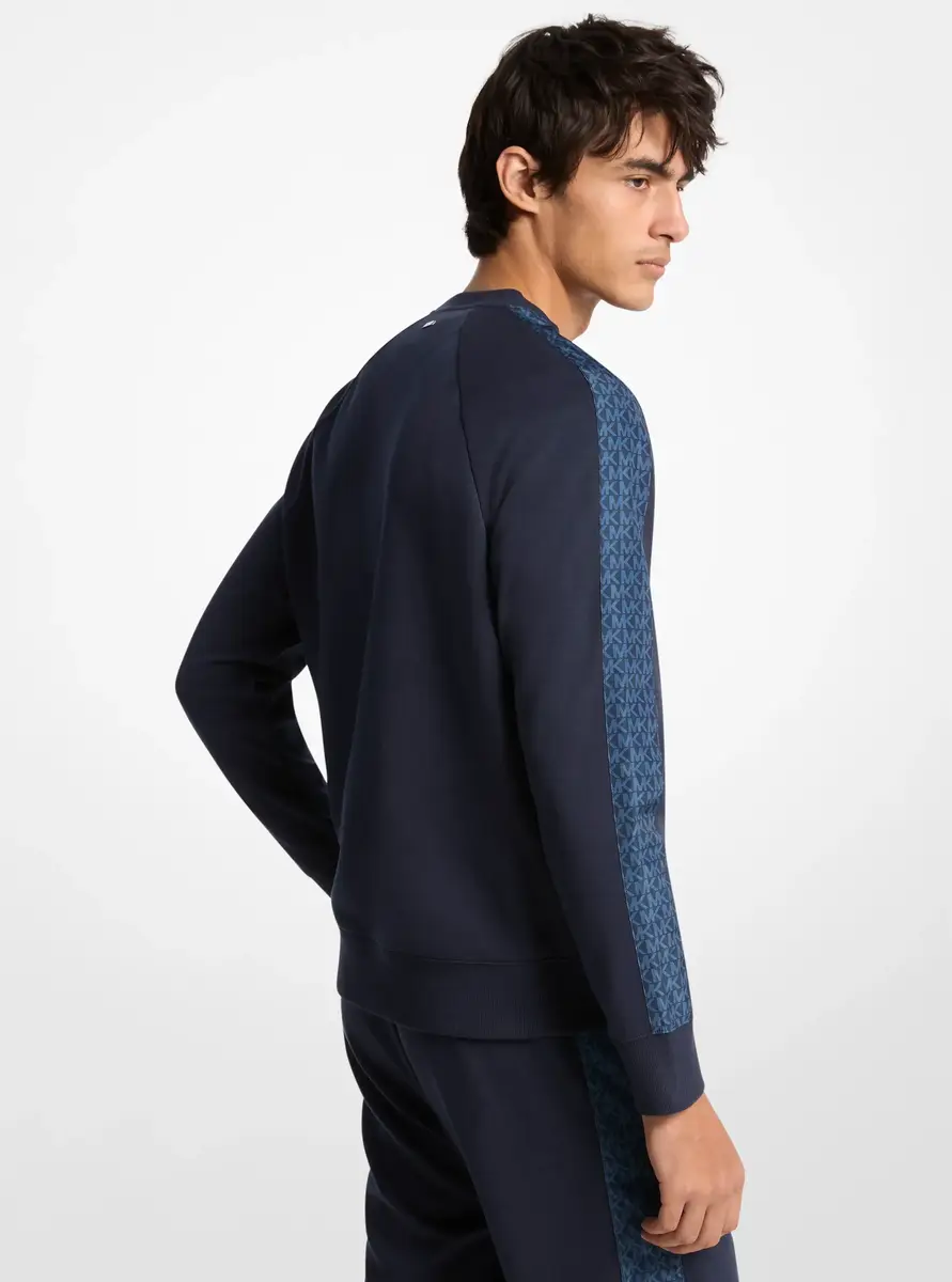 Michael Kors Collection Logo-Trim Cotton Blend Sweater in Blue | Thumbnail 2