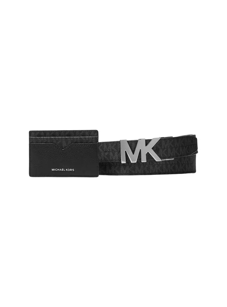 Leather and Signature Logo Card Case and Belt Gift Set in Black - One Size by Michael Kors Mens Leather and Signature Logo Card Case and Belt Gift Set in Black - One Size by Michael Kors Mens