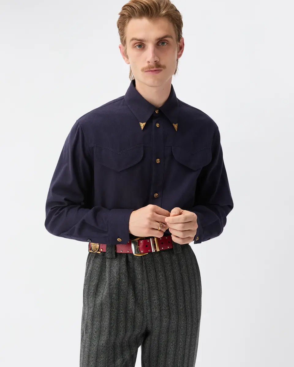 Versace Herringbone Flannel Cotton Regular Shirt | Thumbnail 2