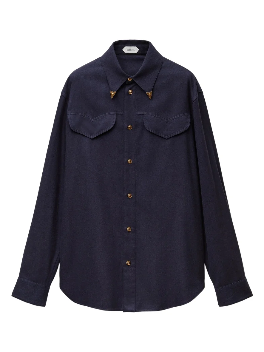 Versace Herringbone Flannel Cotton Regular Shirt