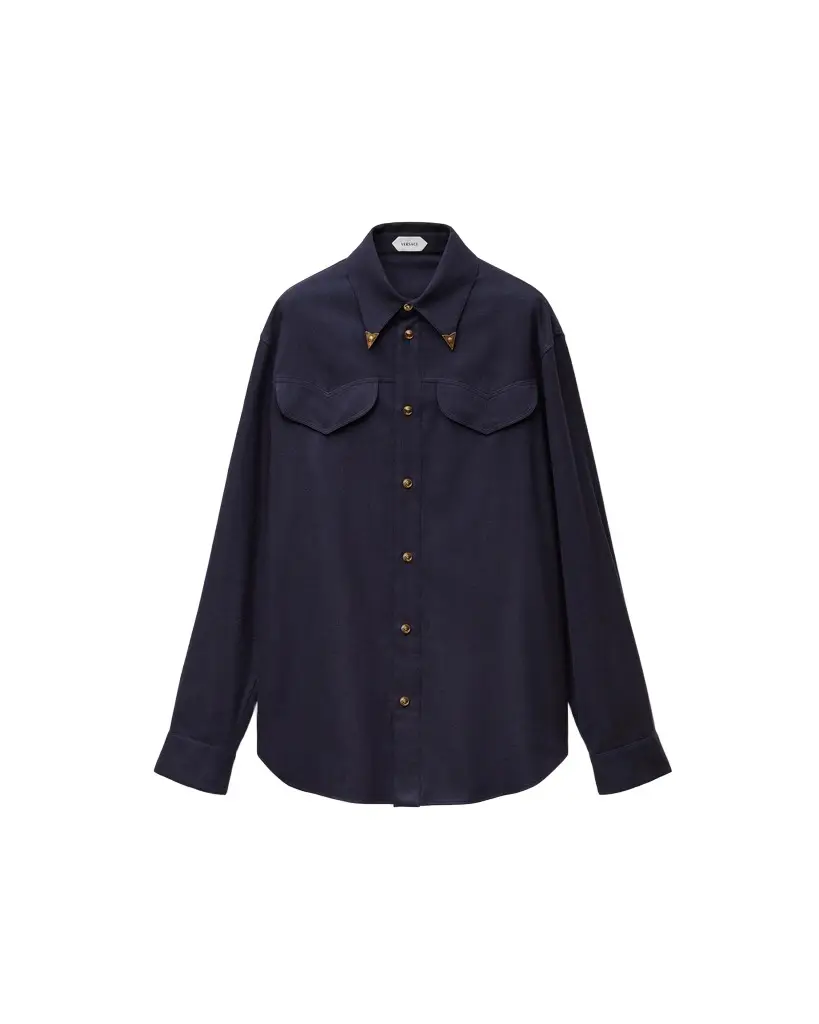 Versace Herringbone Flannel Cotton Regular Shirt
