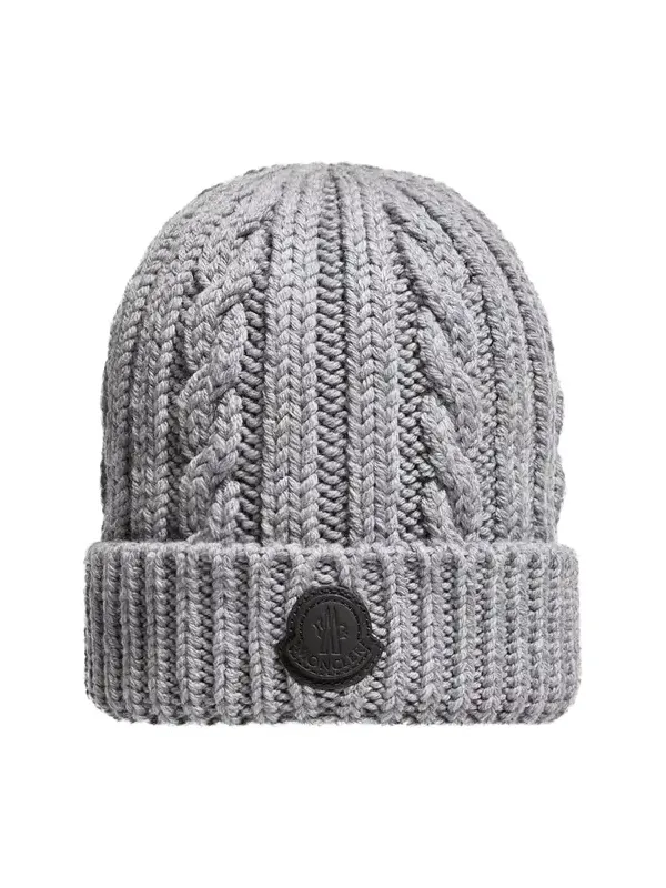 Moncler Leather Logo Wool Beanie