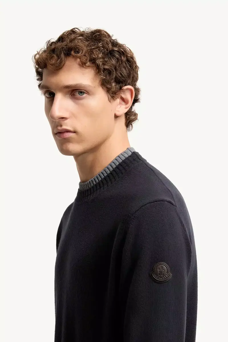 Moncler Leather Logo Wool & Cashmere Blend Sweater | Thumbnail 4 Moncler Leather Logo Wool & Cashmere Blend Sweater | Thumbnail 4