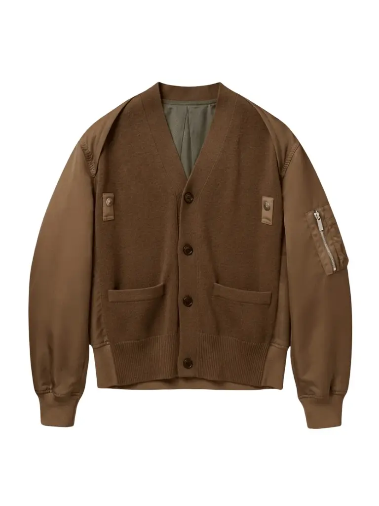 Nylon Twill x Cotton Knit Cardigan Nylon Twill x Cotton Knit Cardigan