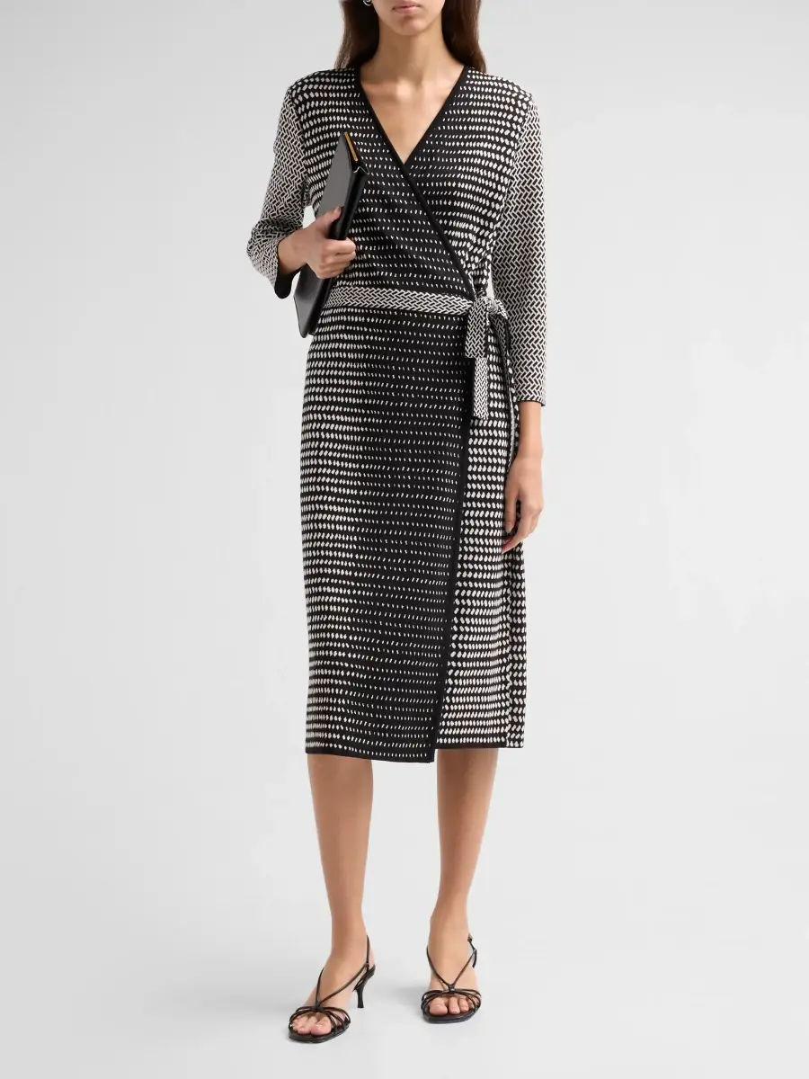 Ming Wang Women's Monochrome Midi Wrap Dress | Thumbnail 2