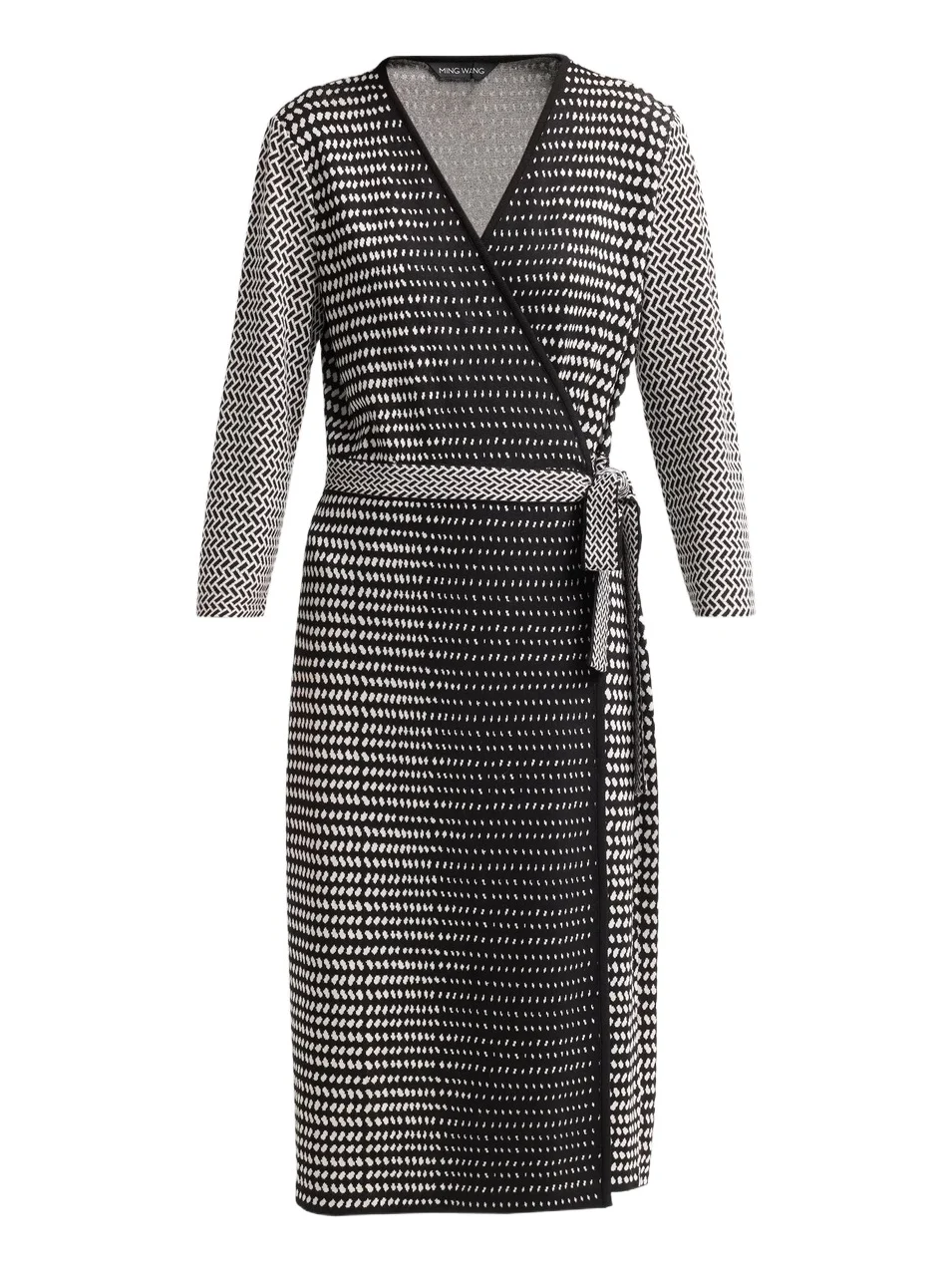 Ming Wang Women's Monochrome Midi Wrap Dress