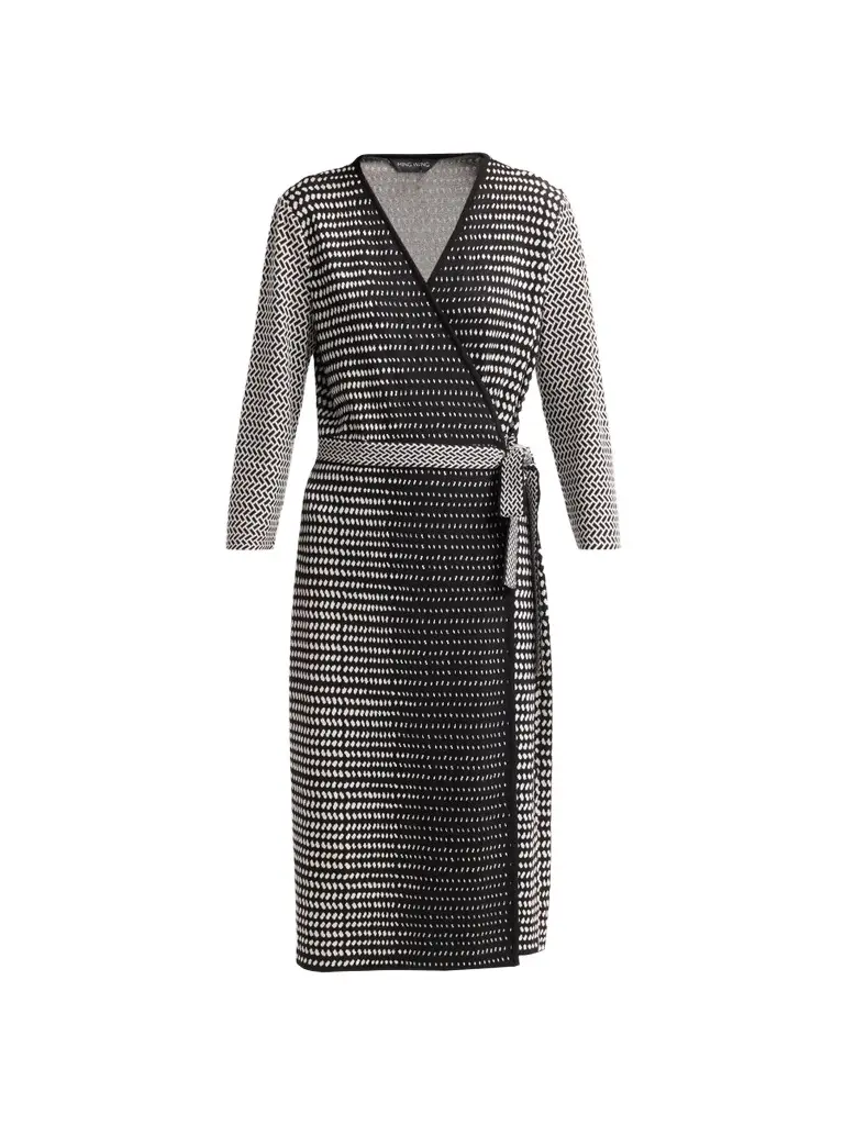 Ming Wang Women's Monochrome Midi Wrap Dress