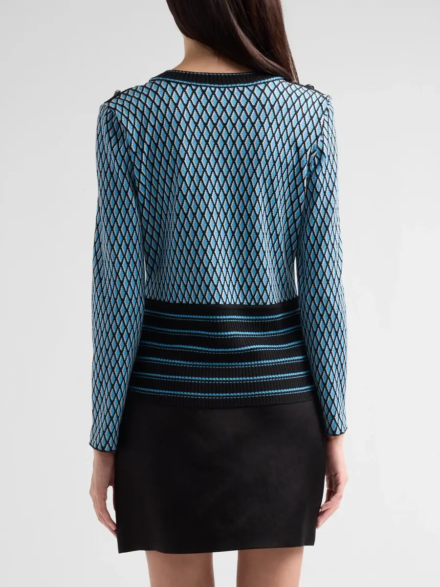 Ming Wang Women's Petite Diamond-Pattern Rib-Knit-Trim Top | Thumbnail 3 Ming Wang Women's Petite Diamond-Pattern Rib-Knit-Trim Top | Thumbnail 3