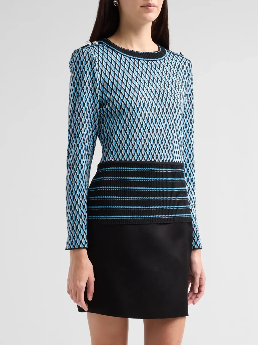 Ming Wang Women's Petite Diamond-Pattern Rib-Knit-Trim Top | Thumbnail 4 Ming Wang Women's Petite Diamond-Pattern Rib-Knit-Trim Top | Thumbnail 4