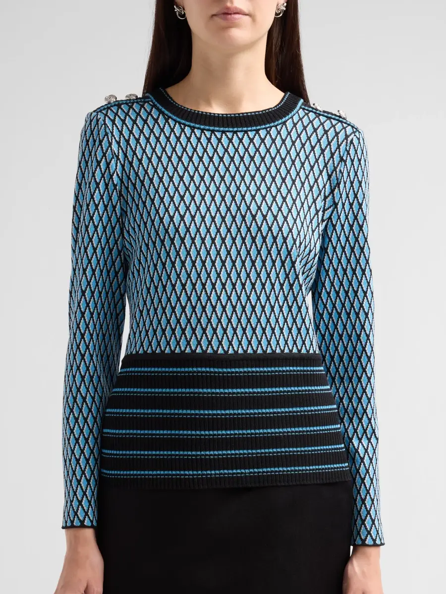 Ming Wang Women's Petite Diamond-Pattern Rib-Knit-Trim Top | Thumbnail 5 Ming Wang Women's Petite Diamond-Pattern Rib-Knit-Trim Top | Thumbnail 5