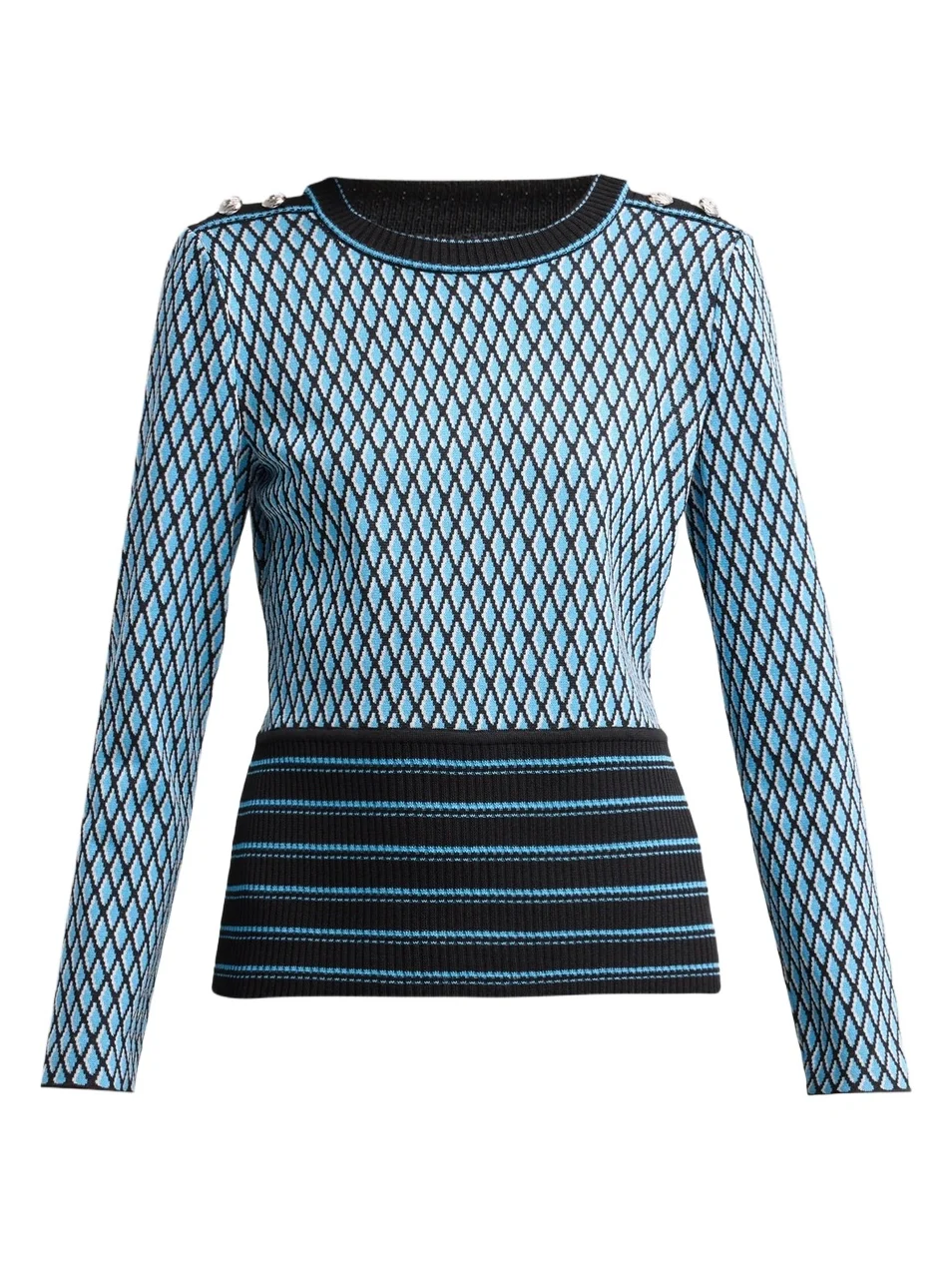 Ming Wang Women's Petite Diamond-Pattern Rib-Knit-Trim Top