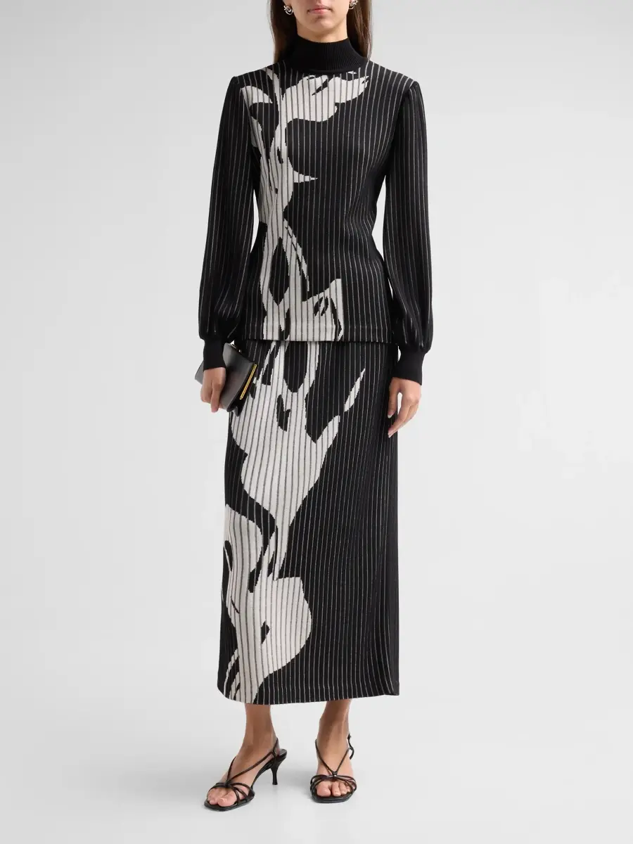 Ming Wang Women's Petite Striped Floral Column Skirt | Thumbnail 2 Ming Wang Women's Petite Striped Floral Column Skirt | Thumbnail 2