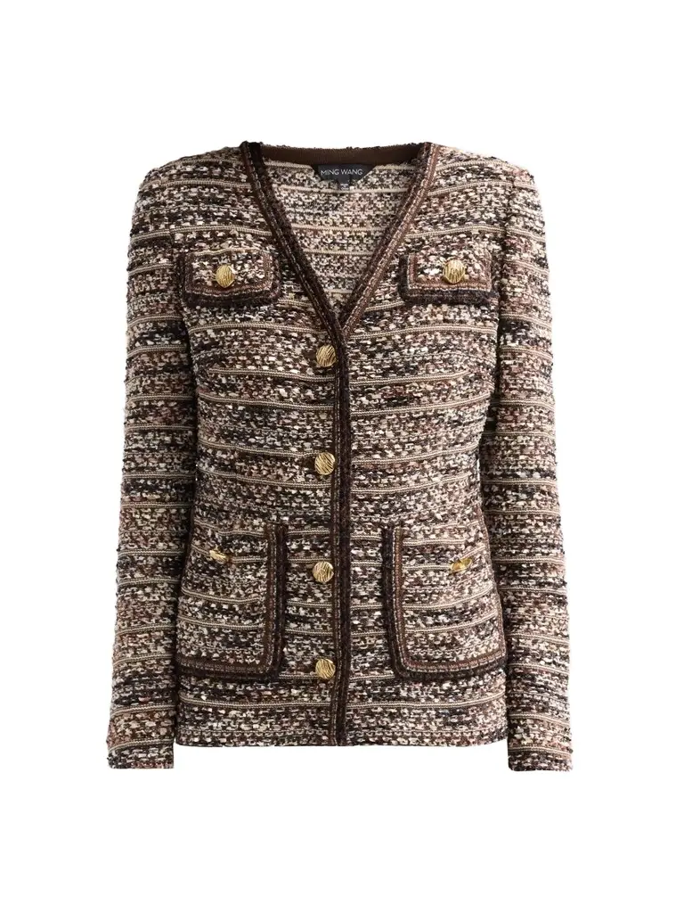 Ming Wang Women's Petite Eyelash-Tweed Knit Jacket